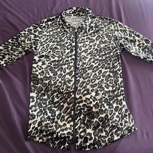 Long sleeve zip up leopard print